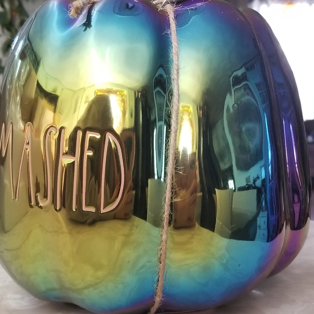 Rae Dunn Luster Iridescent rainbow Smashed Planter pumpkin happy Halloween bowl - Picture 2 of 5